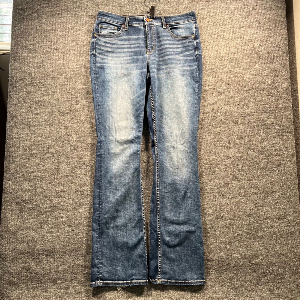 BKE Denim Womens 30x35.5 Blue Distressed Bootcut Jeans Medium Wash Stretch